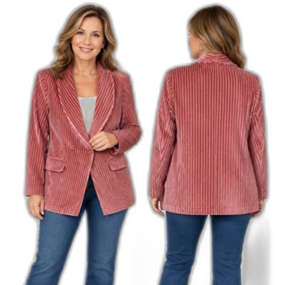Rihoas Ribbed Stripe Velvet Blazer Pink Dusty Rose size Small